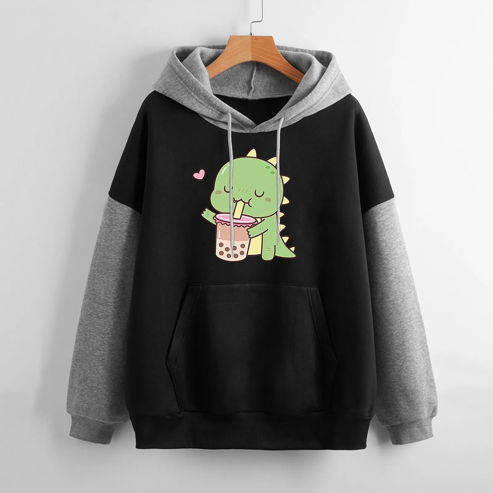 

Womens Casual Long Sleeve Cute Dinosaur Printed Hoodies Pullover Drawstring Casual Comfy Hoodie Women Hoodies Lightweight