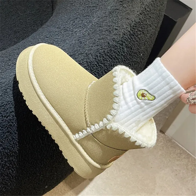 

2023 Women's Snow Boots Winter New Suede Plush Warm Casual Shoes Thick Gothic Fashion Shoes Anti-slip Flat Women's Short Boots