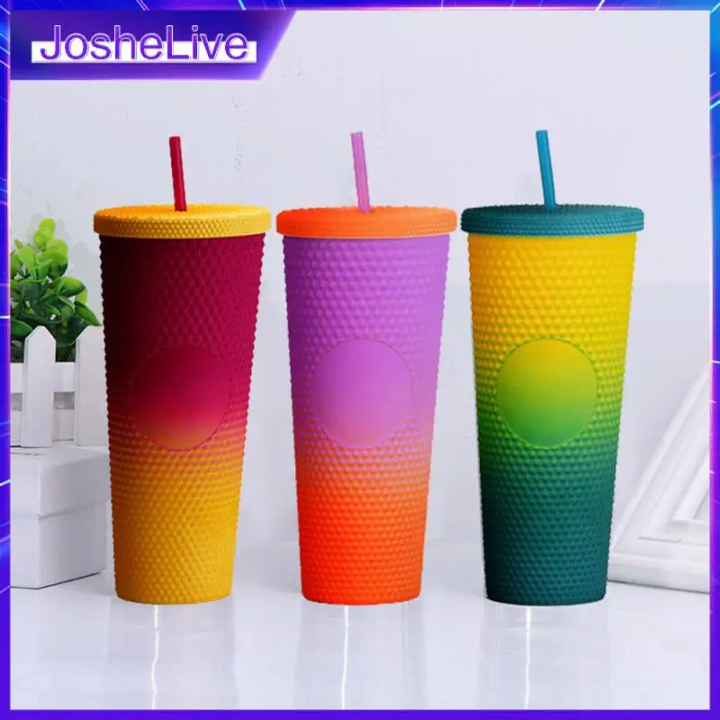 

Large Capacity Straw Cup Coffee Mugs Reusable Double Layer 710ml Coffee Cups Taza Bpa Free Water Bottle Hard Tumbler Gradient