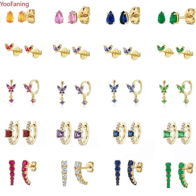 

925 Sterling Silver Ear Needle Women's Luxury Color Waterdrop Crystal Zircon Cartilage Stud Earrings Advanced Party Jewelry 2022