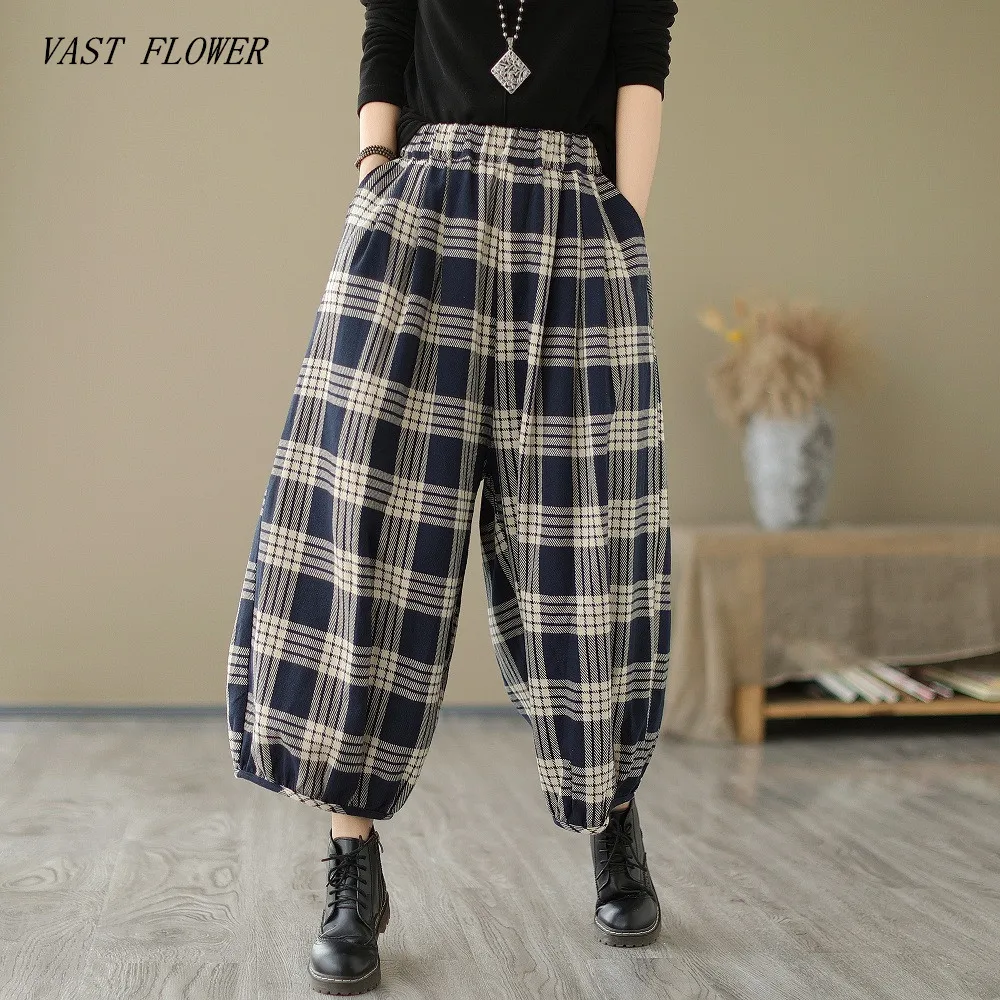 

Брюки женские хлопковые оверсайз с эластичной высокой талией, винтажные повседневные свободные штаны с широкими штанинами, уличная одежда, весна-осень 2023