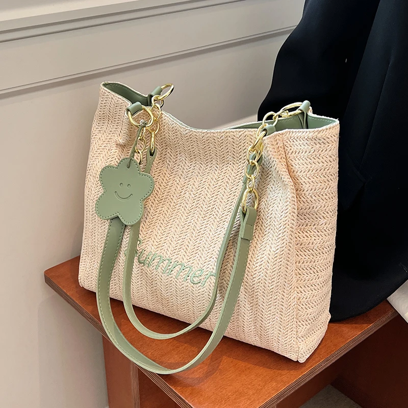 

Летние плетеные большие сумки на плечо для женщин, вместительные соломенные тоуты, повседневные плетеные сумки, пляжная сумка, новинка