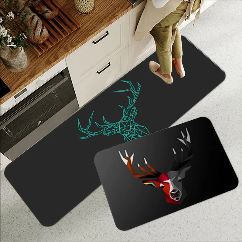 

Abstract Deer Kitchen Mat INS Style Soft Bedroom Floor House Laundry Room Mat Anti-skid Household Carpets