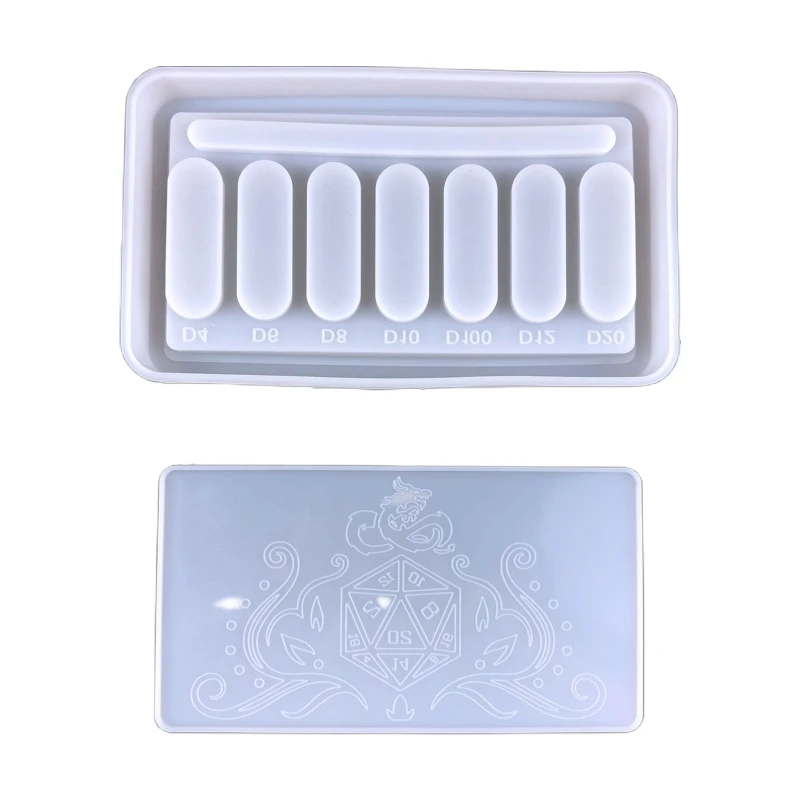 

N58F 1 Set Hexagonal Dice Storage Box Drop Glue Mold Diy Rectangular Dice Storage Plus Cover Set Silicone Mold for DIY Crafts