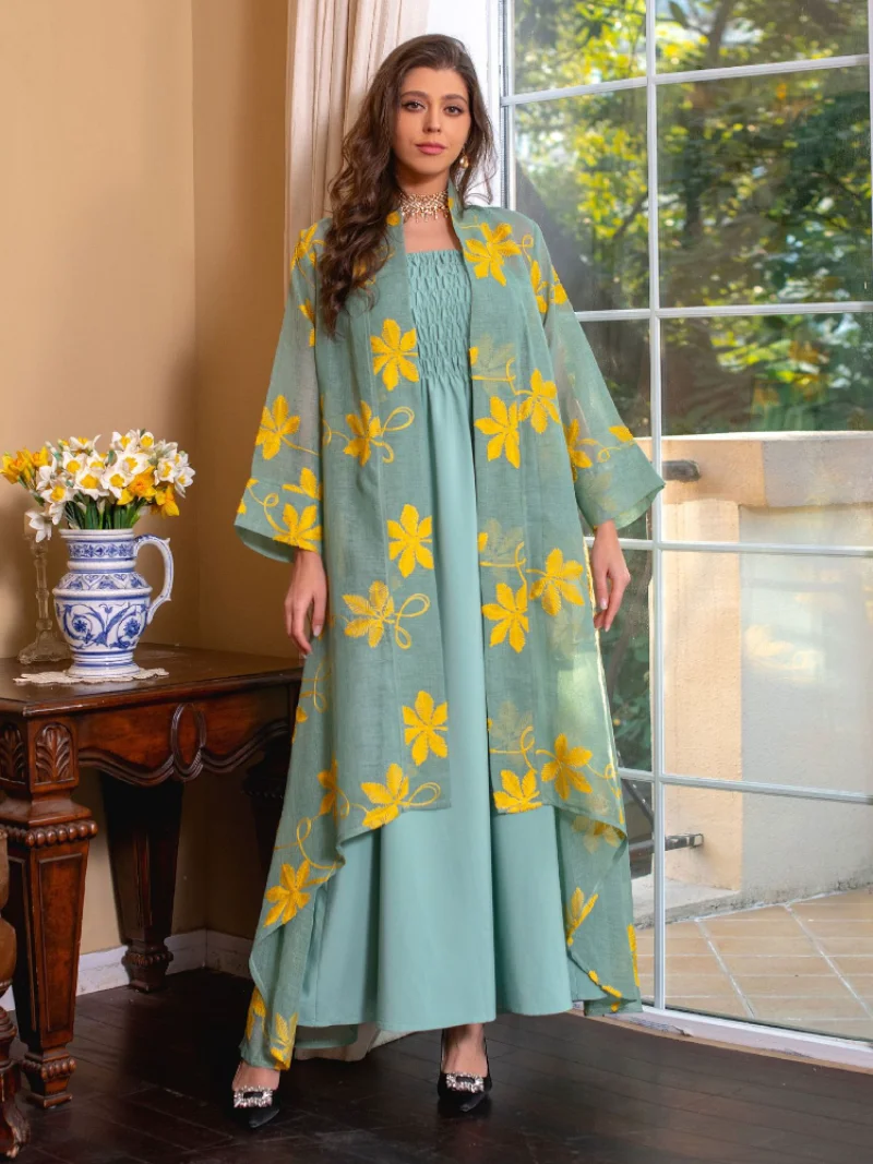Eid Muslim Women Abaya Morocco Party Dress Abayas 2 Piece Set Elegant Prayer Abayas Robe Dress Ramadan Musulman Maxi Vestidos