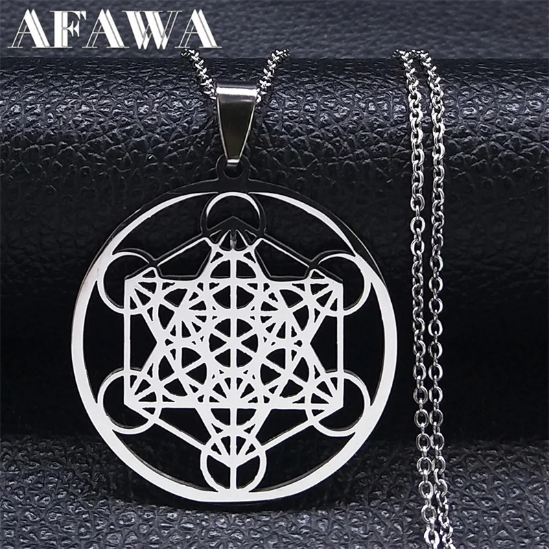 

Metatron Cube Pendant Necklace Stainless Steel Chakra Yoga Buddhism Meditation Necklace Amulet Jewelry collares para mujer N620S