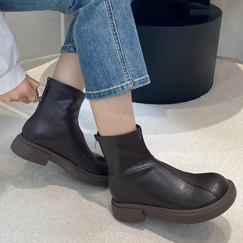 

New 2022 Shoes Fashion Women Chelsea Boots Round Toe Female Western Boots Casual Outdoor Elegant Ladies Zippers Shoes