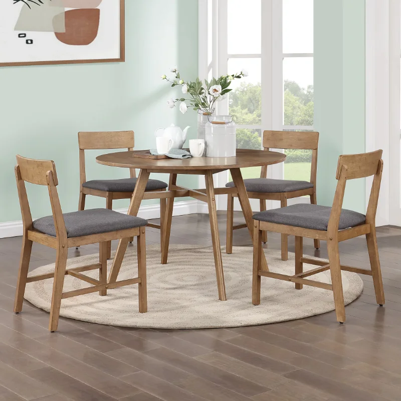 4 Pack, Walnut Color, Grey Fabric Upholstered Seat Pad, Include 4 Chairs Dining Chairs  Furniture
