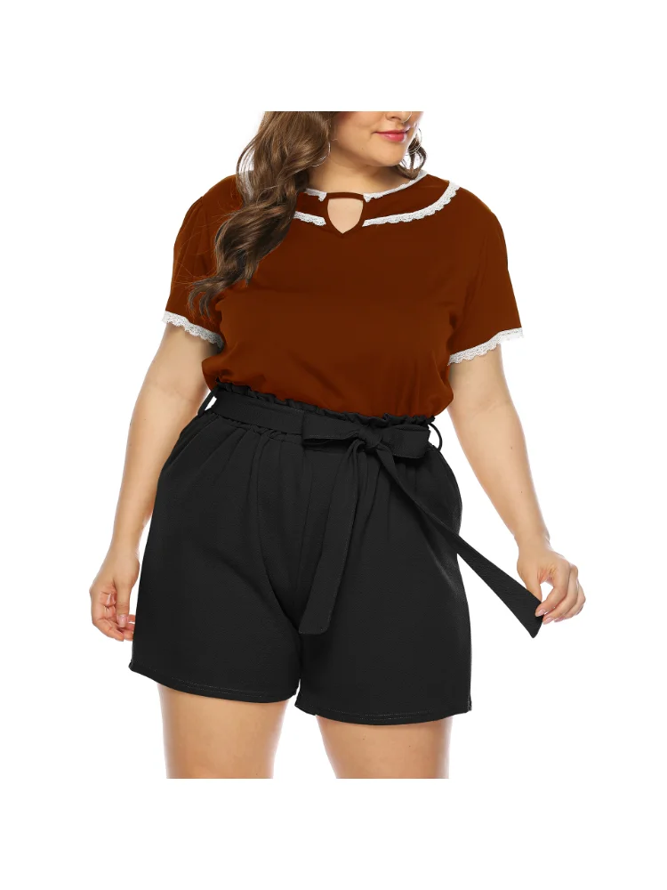 Wide leg pants women's straight leg pants tie bow casual pants shorts roupa plus size feminino short