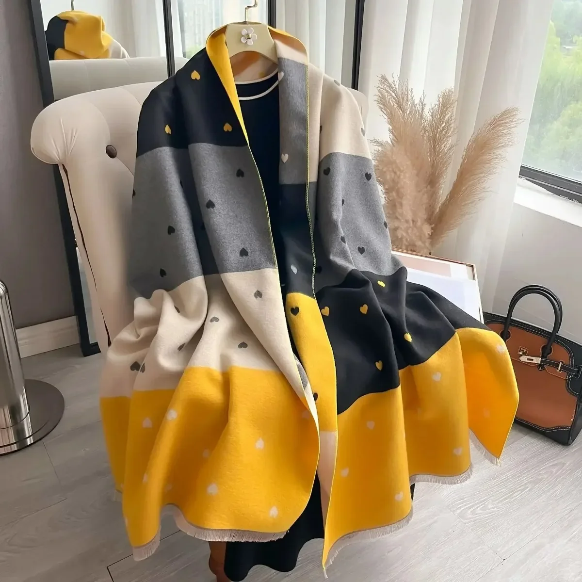 Женский зимний шарф с принтом теплый плотный