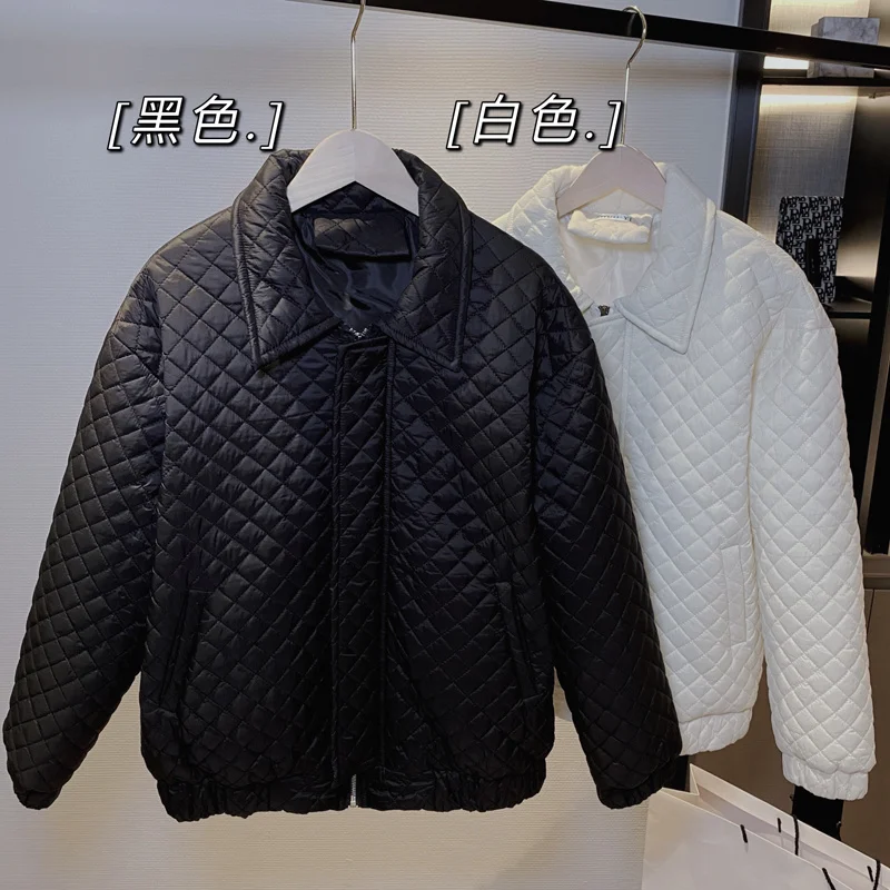 Winter Jacket Men Warm Fashion Black White Thickened Plaid Jackets Men Streetwear Korean Loose Thick Slim Short Coat Mens Parker