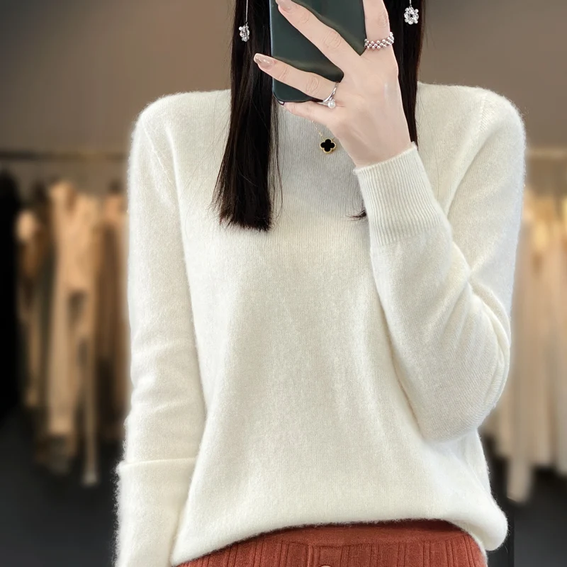 Женский шерстяной свитер с круглым вырезом вязаный пуловер из 100%-ной шерсти