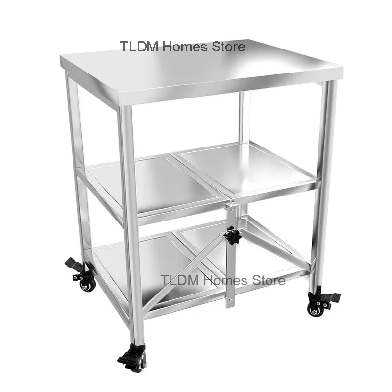 Складная мобильная полка для тележки кухонного острова тележка из нержавеющей