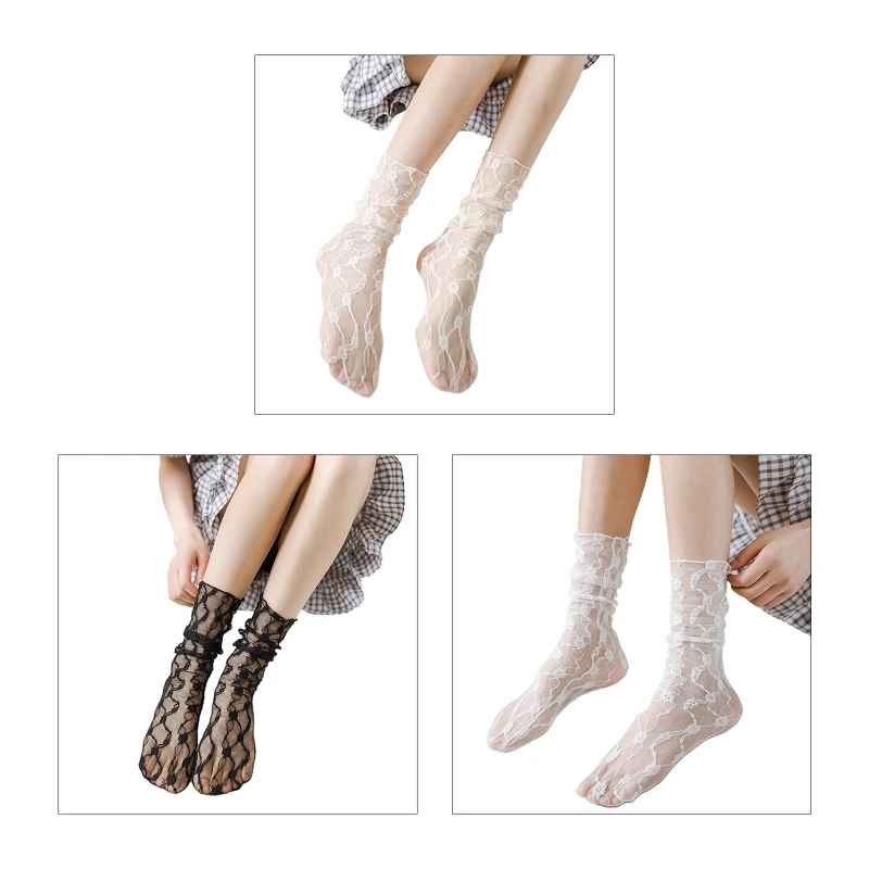 

Женские летние кружевные короткие носки до щиколотки, волнистые клетчатые полосатые сетчатые тонкие чулочно-носочные изделия,