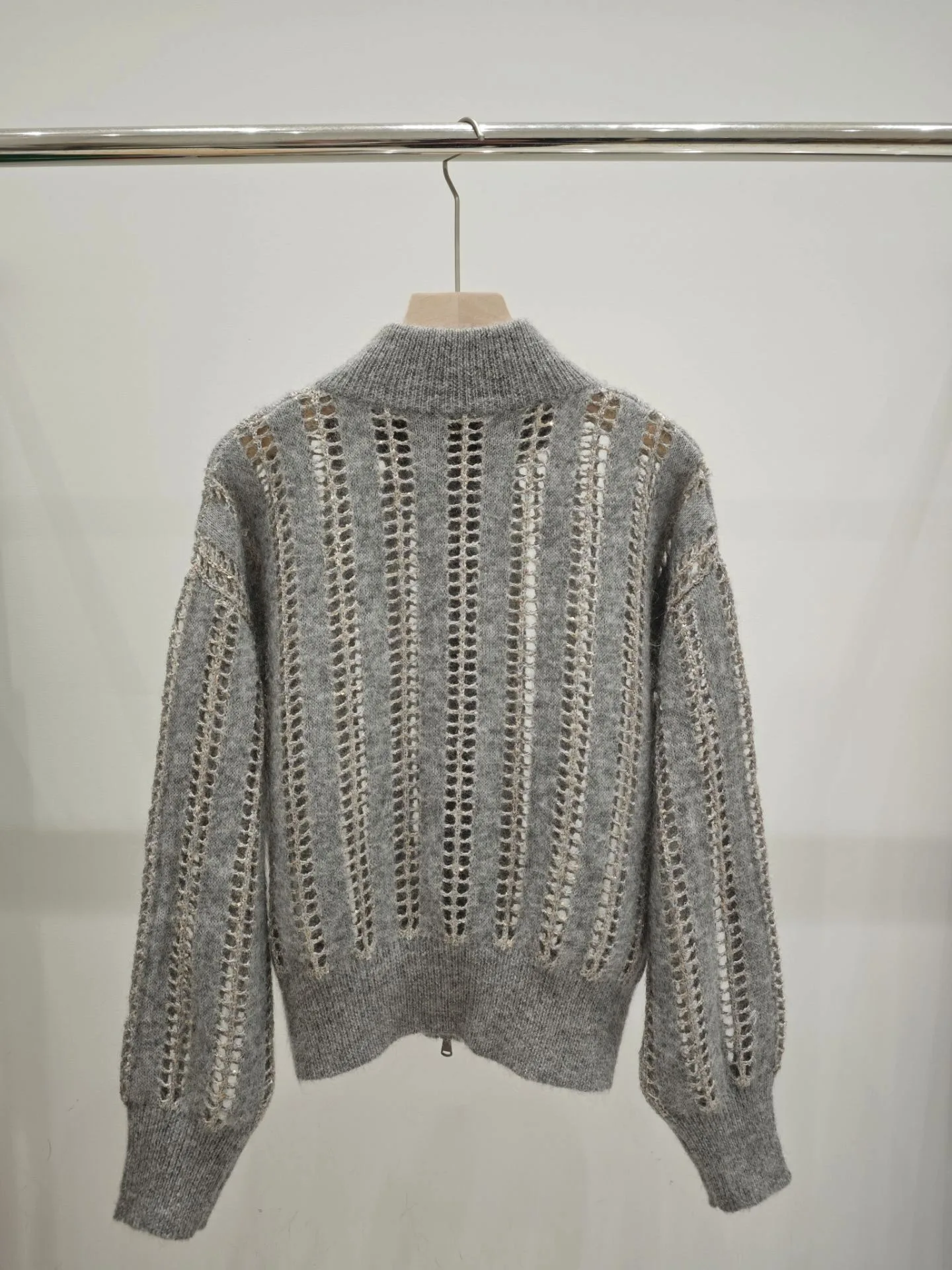 Шерстяной и мохеровый ослепительный сетчатый кардиган для женщин высокое