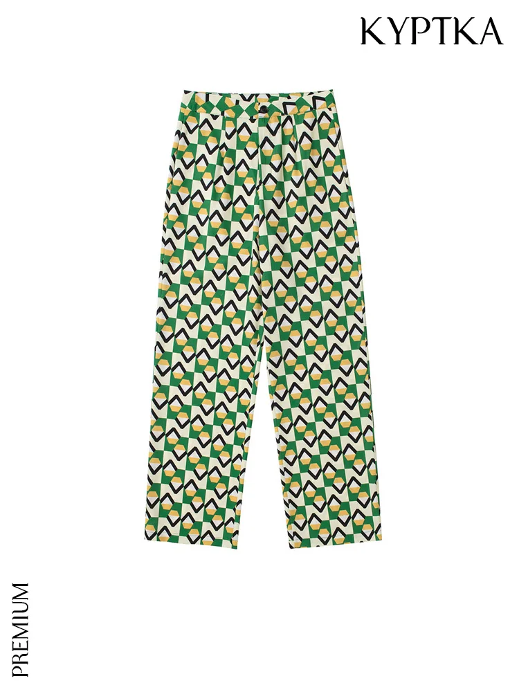 

Брюки TRAF женские с геометрическим принтом, Модные Винтажные штаны на молнии с завышенной талией