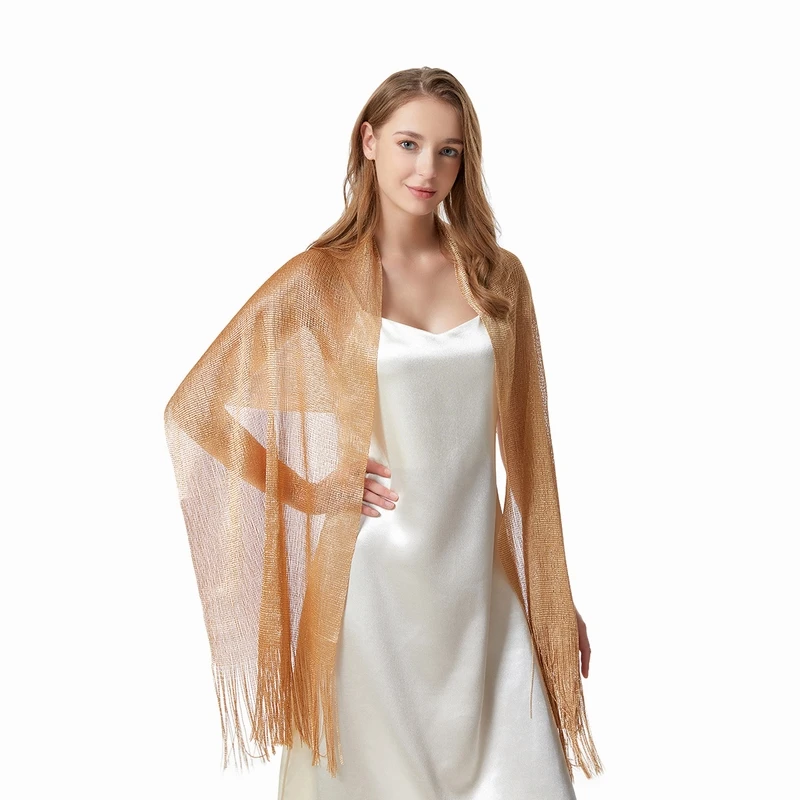 

Luxury Design Gold Wire Split Shawl Women's Thin Dinner Dress with Decorative Tassel Hollowed Out Sunscreen Scarf Ponchos Capes