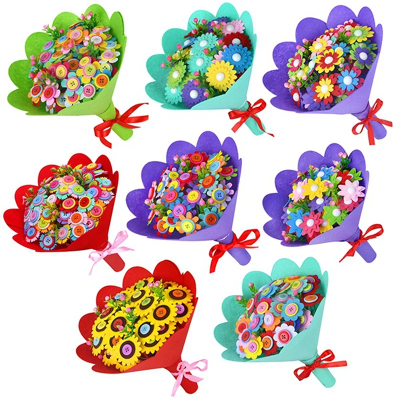 

DIY Bouquet For Children Crafts Kids Flower Kindergarten Learning Education Toys Button Bouquet For Mother's Day Gift