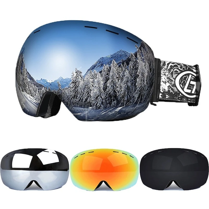 Snap On Double Layer Lens Skiing Eyewear Anti Fog UV400 Snowboard Goggles Men Women Ski Eyewear Professional Outdoor Accessories
