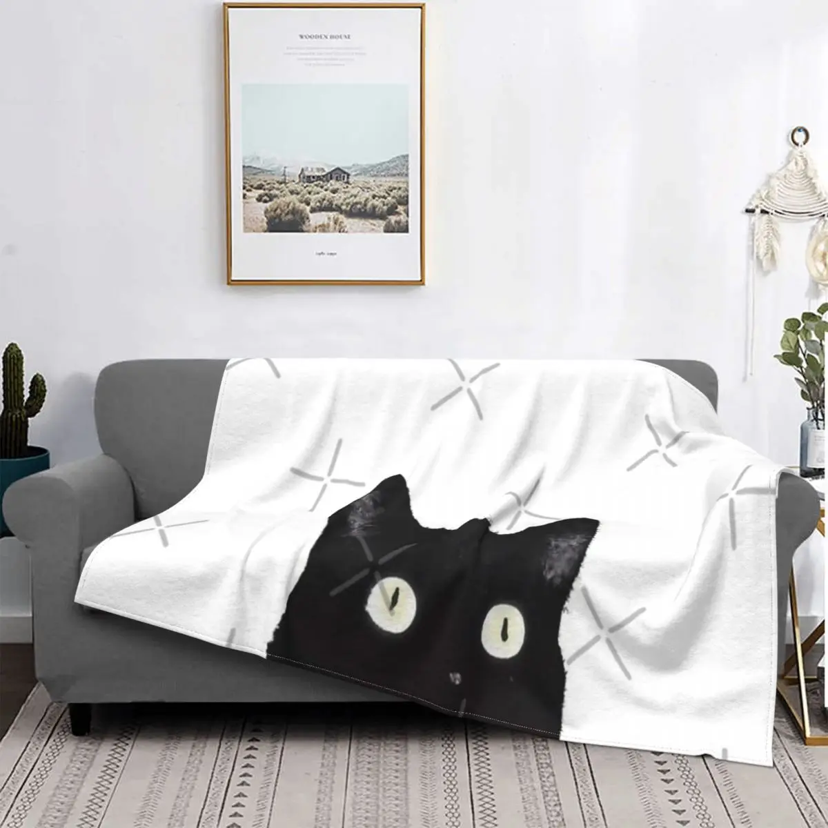 

Manta con estampado de gato negro, a cuadros para cama colcha, manta con capucha, colchas para cama