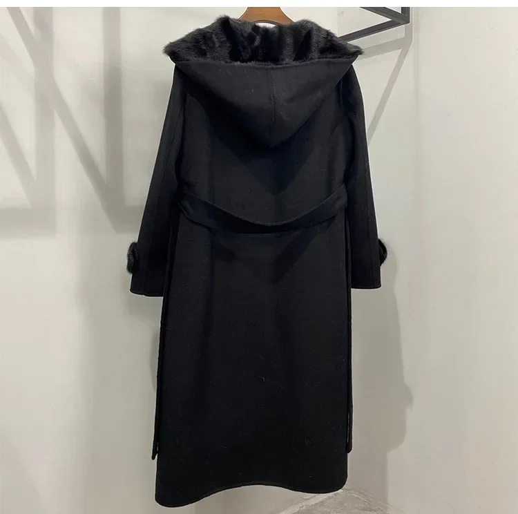 Женская куртка из 100% натуральной шерсти куртки с капюшоном меха норки для женщин