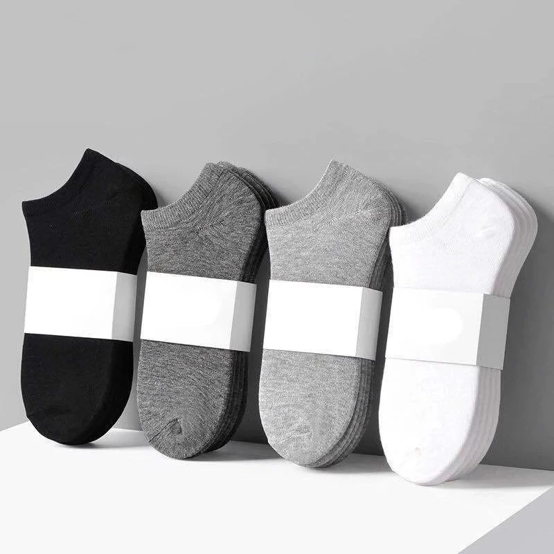 5 Pairs Women Socks Breathable Sports Socks Solid Color Boat Socks Comfortable Cotton Ankle Socks White Black
