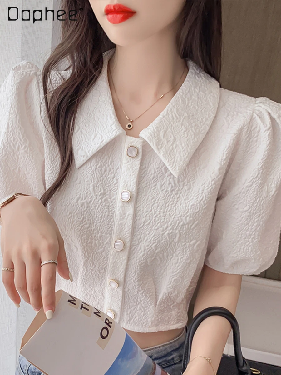 

Women's Summer Business Short Shirts 2022 New Sweet Temperament Office Ladies Short Puff Sleeve Slimming Short Sleeve Blouses