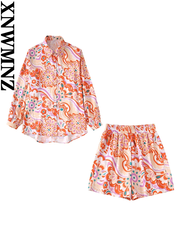 

XNWMNZ 2022, женская модная Свободная рубашка с принтом или эластичные шорты с высокой талией, женские шорты из двух частей для женщин