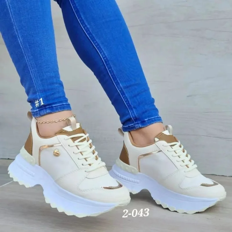 2023 New Rivet Sneakers Fashion Leather Mesh Breathable Wedge Running Shoe Casual Air Cushion Lace Women Vulcanized Shoes Couple