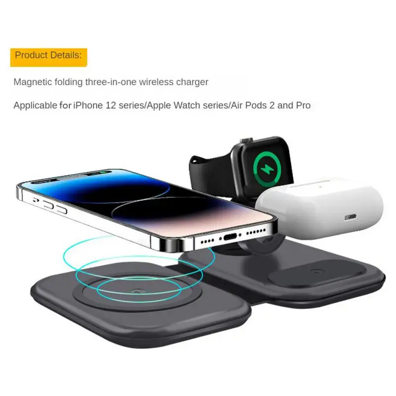 Charger Portable Charger 15w Black Foldable Magnetic Charger Portable Three-in-one Three-in-one Wireless Charging Qi Simplicity
