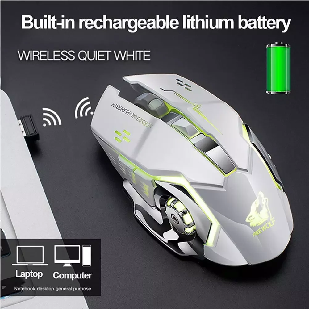 

New USB Mouse Rechargeable X8 Wireless Silent LED Backlit USB Optical Ergonomic Gaming Mouse Breathing Luminous Light 2400DPI