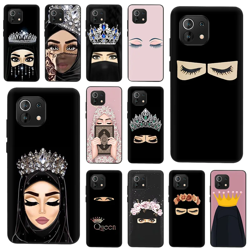 

Hijab Muslim Girl Art Soft Black Matte Phone Case For Xiaomi Mi 11 Lite 5G 11T 10T 11i 11x 10 10s Note10 CC9 Pro CC9E Face Cover