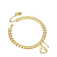 kouch woman thick cuban chain bangles gold color hole heart charms punk fashion jewelry bracelets for egirls classic fashion