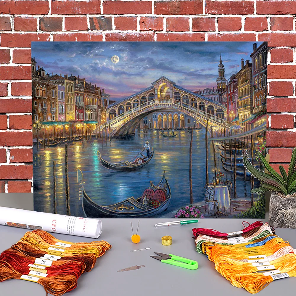 

Landscape Night Pre-Printed 11CT Cross Stitch DIY Embroidery Kit DMC Threads Needlework Handmade Handiwork Painting Jewelry