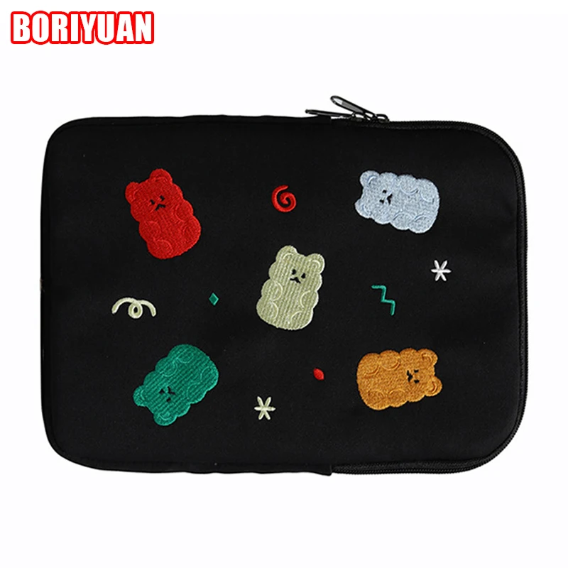 

11/13 Inch Tablet Ipad Bag Laptop Bag Fleecing Inner Bag Bear Head Dinosaur Peanut Painted Bear Bag Cute Embroidered Cartoon Bag