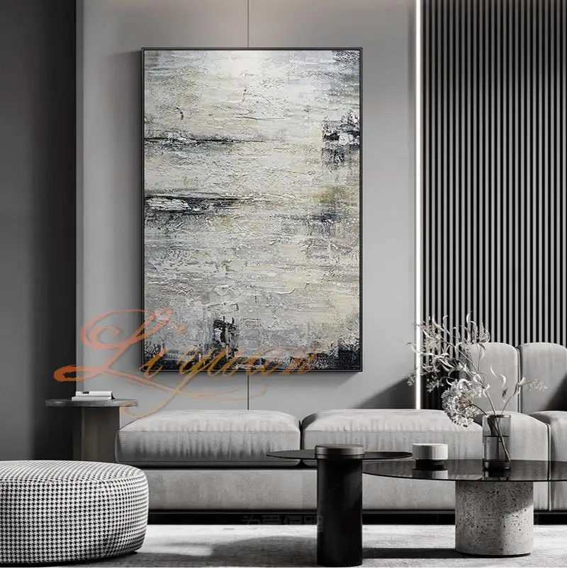 

Текстура золотистая серая Настенная картина 100% Ручная роспись Современная Абстрактная масляная живопись на холсте для гостиной домашний Д...