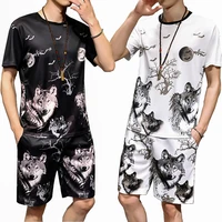 t shirt shorts summer new ice silk thin section quick drying 3d printing short sleeved suit shorts two piece mens