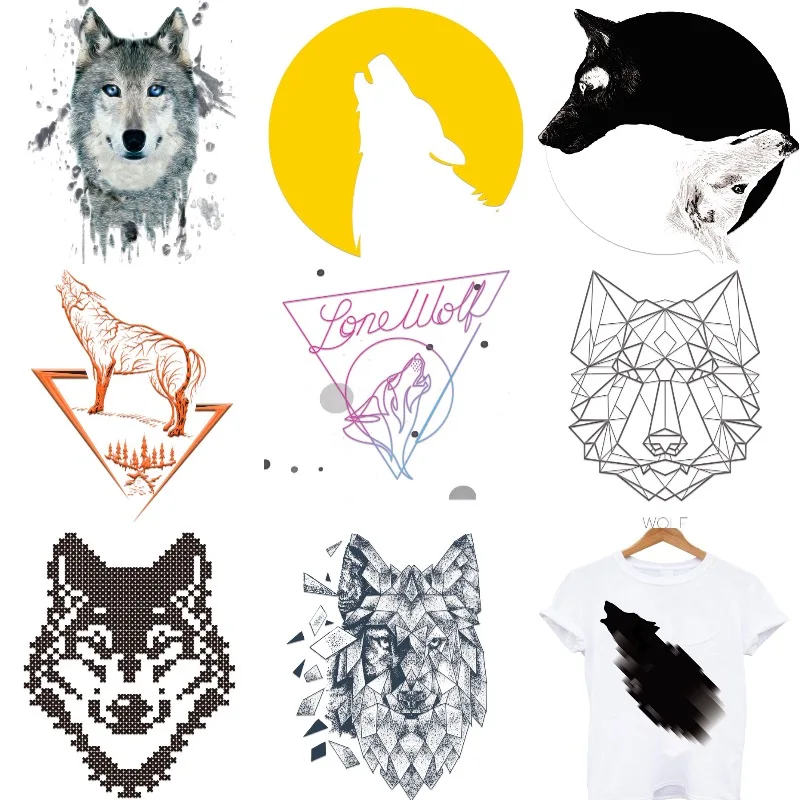 

Watercolor Wolf Head Patches on Clothes Iron-on Transfers for Clothing Stickers Thermoadhesive Patch Geometric Animals Appliques