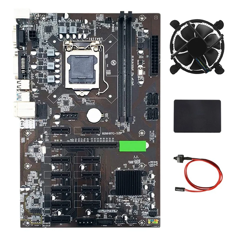 

B250 BTC Mining Motherboard USB3.0 SATA 3.0 LGA1151 With SATA SSD120G+Cooling Fan+Switch Cable Support DDR4 For Miner