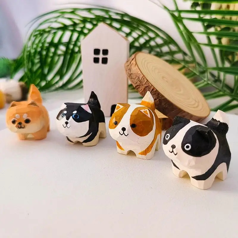Фото Фигурки кошек, креативная деревянная статуя кошки, ручная работа, котенок, художественная резьба, работа, настольные украшения для кошек, домашний декор для кошек, животное №2