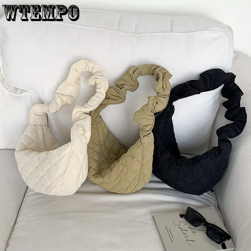 Rhomboid Zipper Women's Shoulder Bag Drawstring Strap Hobos Quilted Padded Handbags Middle Polyester Ladies Crossbody Bag New