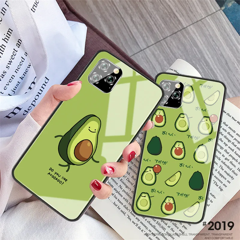 

Tempered Glass Phone Case For Oppo Find X2 X3 Realme X XT X7 Q2 X50 V5 V11 V15 V13 K7X Pro 5G Cartoon Hard Cover Avocado