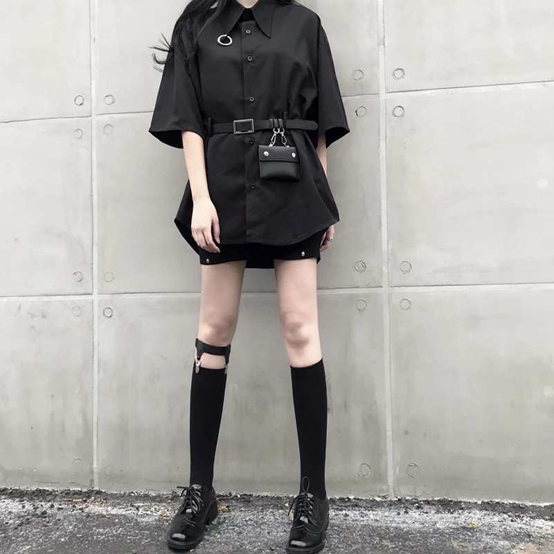 Woherb 2024 Корейская свободная длинная рубашка женский летний топ черная блузка в