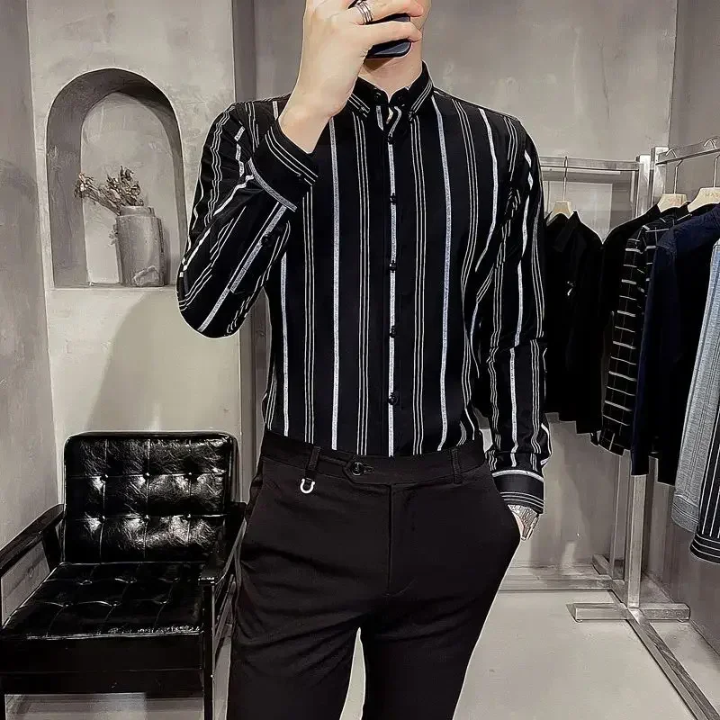 Корейская модная повседневная рубашка с длинными рукавами мужская одежда Romon