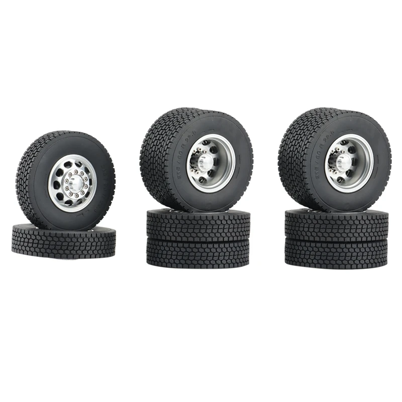 

FBIL-Metal Front & Rear Wheel Rims Hub With 22Mm Rubber Tires For 1/14 Tamiya SCANIA Semi RC Trailer Tractor Truck Car Parts B