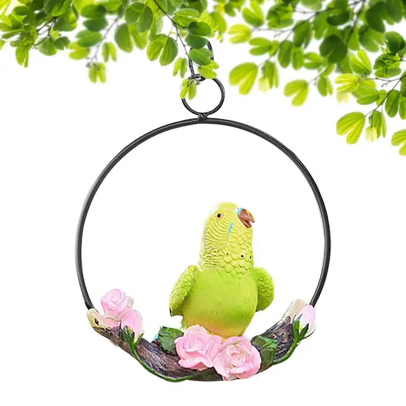 

Hanging Parrot Bird Statue Innovative Iron Ring Parrot Decoration Perch On Metal Ring Birds Model Lawn Ornament