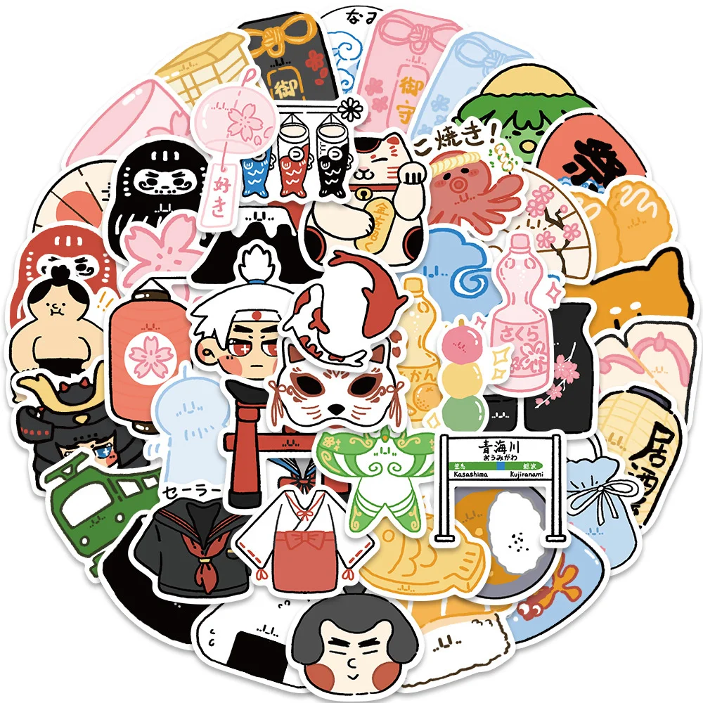 

50pcs Cartoon Japanese Style Stickers For Stationery Phone Bottle Scrapbook Craft Supplies Scrapbooking Material Kawaii Sticker