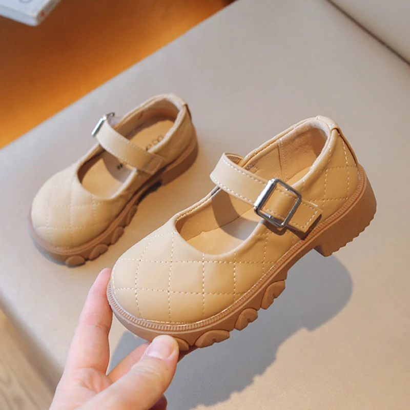 

Girl Princess Shoes Black Fashion Versatile PU Leather Children Flat Shoes 23-35 Toddler Kids Performance Single Shoes Hook Loop