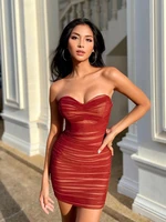sexy mesh ruched backless bodycon red tube mini dress for women 2022summer elegant sleeveless club birthday party formal dresses