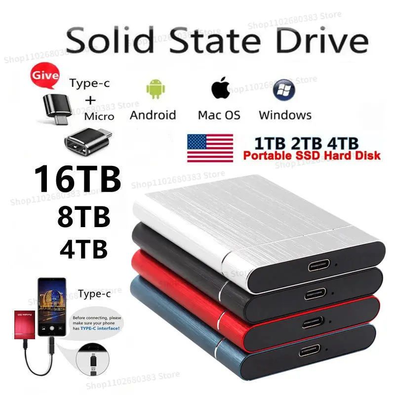 

Высокоскоростные Внешние жесткие диски 256 ТБ, USB, 32 ТБ, 16 Тб, 8 ТБ, мобильные жесткие диски, устройства для хранения для настольных ноутбуков/Android/mac